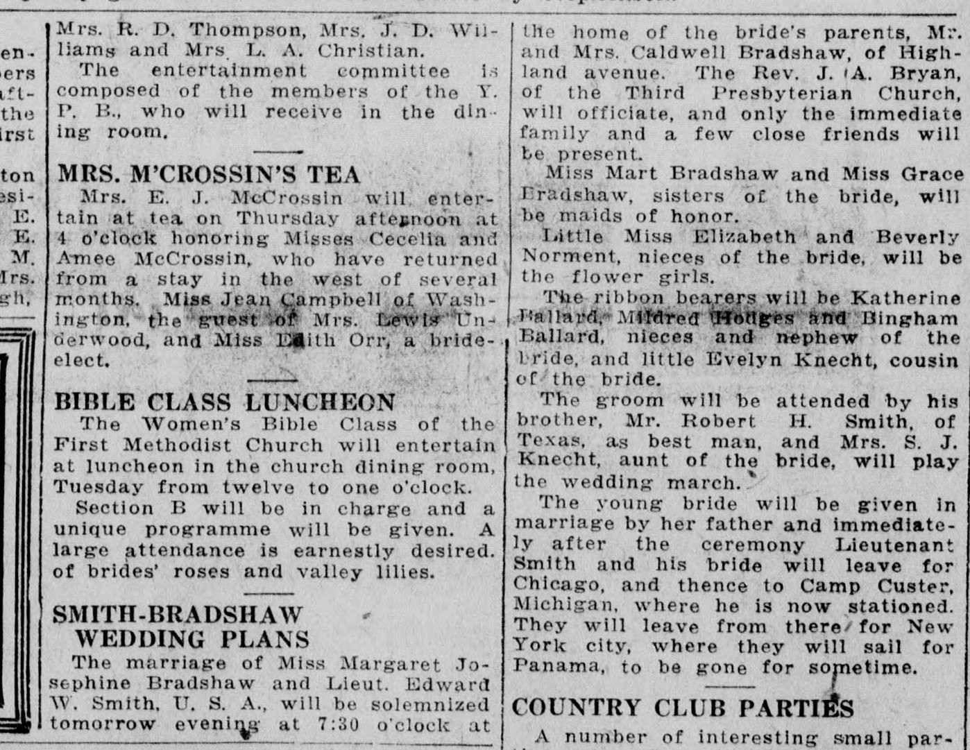 Margaret Josephine Bradshaw-Lieut. Edward W. Smith